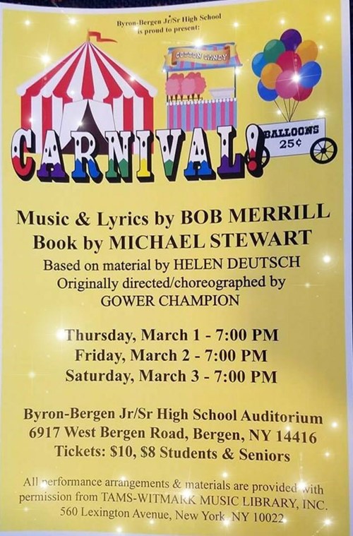 Poster for "Carnival!" at BBCSD. Includes info noted in article.