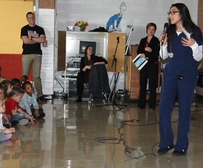 Sembhi speaks to a rapt audience at the Elementary School.
