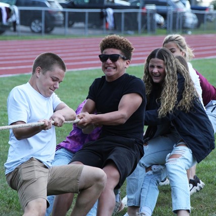 students play pep rally games