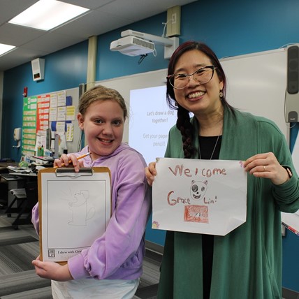 student with visiting author